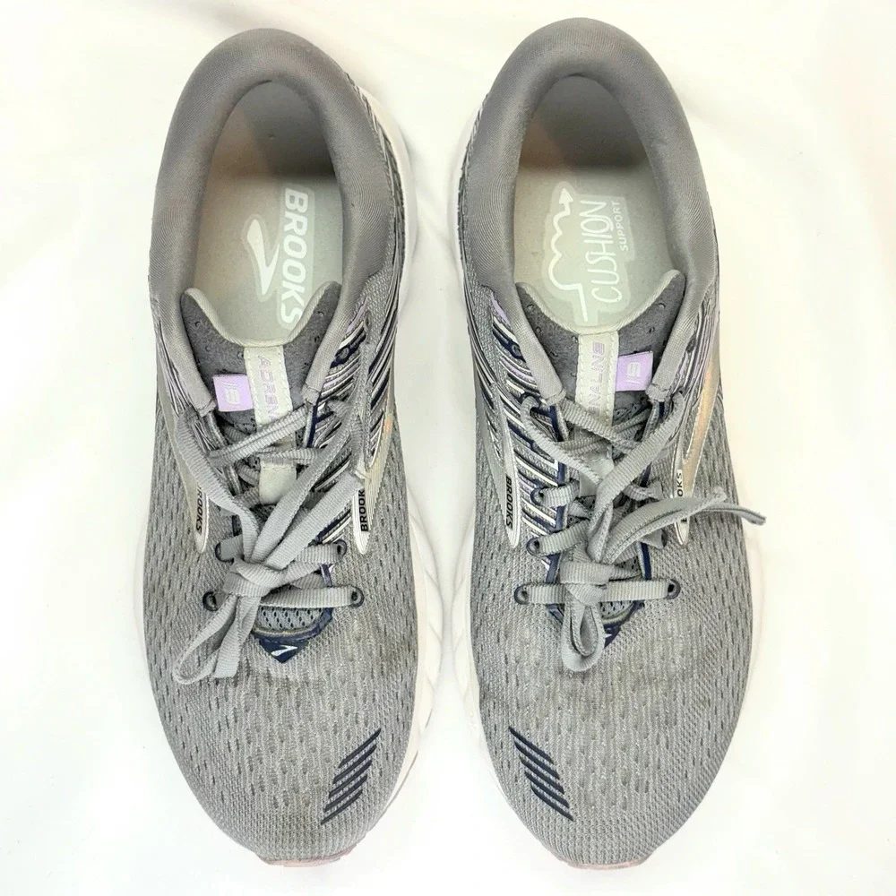 Brooks Adrenaline GTS 19 Shoes Womens 9.5 B Gray Purple‎ Running Sneaker Support